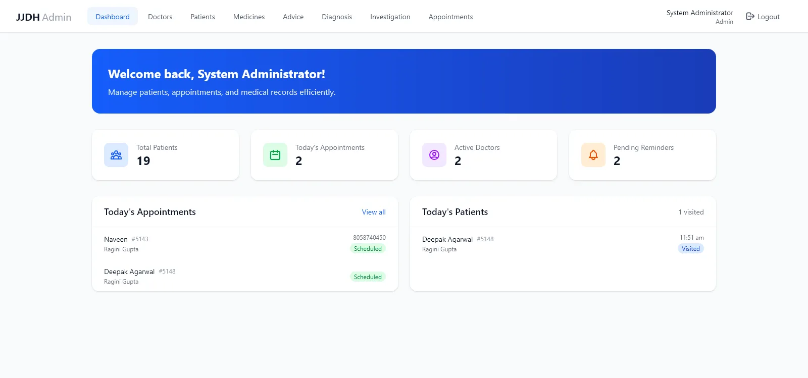 JJDH Admin - Hospital Management System