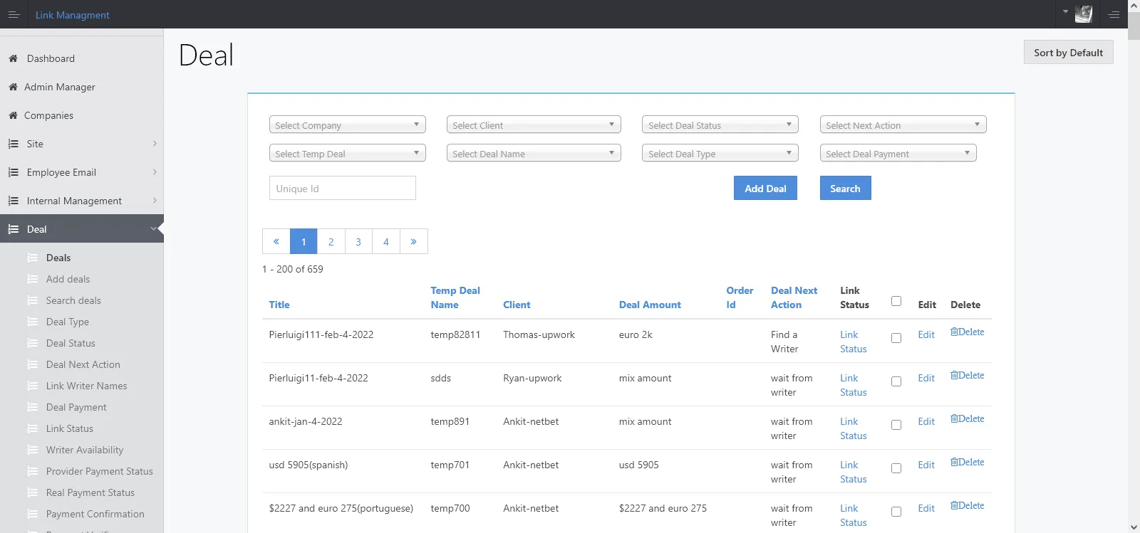 Link Management - Data Management Platform